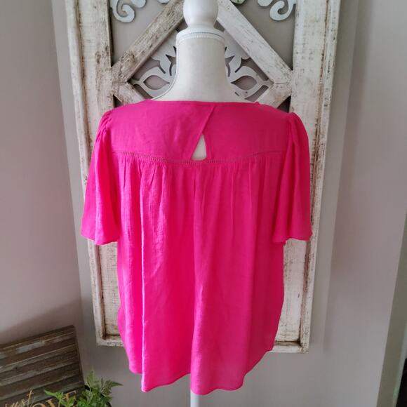 Nanette Lepore Women's Short Flutter Sleeve Lightweight Blouse Top Rose Tropical - Picture 4 of 9